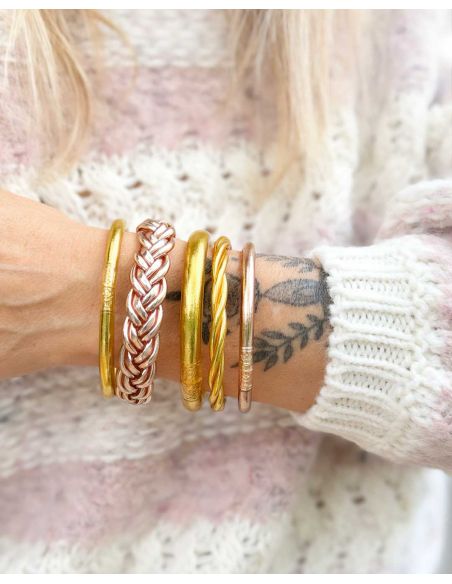 Set of 6 Buddhist bangles Silver and Champagne