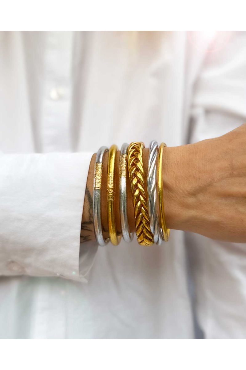 Set of 5 Buddhist bangles Gold and Silver 2