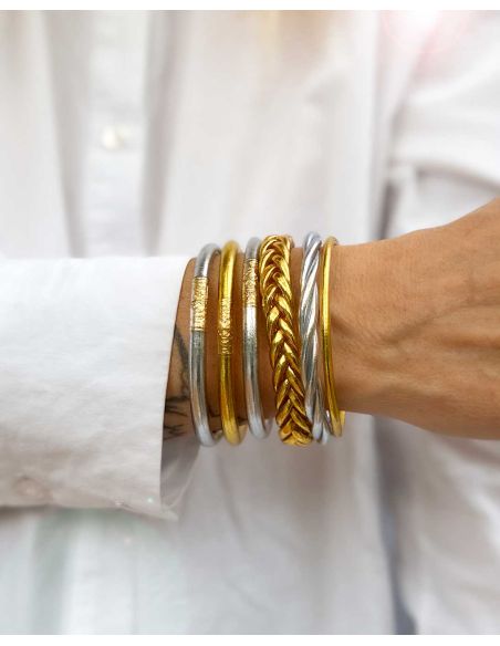 Set of 5 Buddhist bangles Gold and Silver 2
