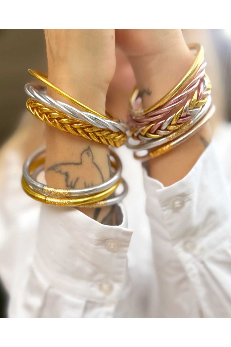 Set of 5 Buddhist bangles Gold and Silver 2