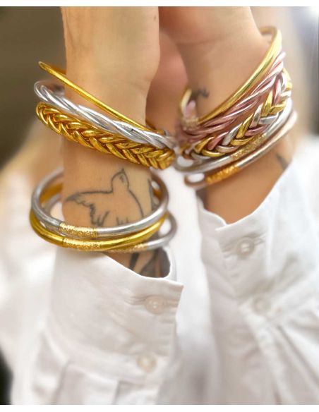 Set of 5 Buddhist bangles Gold and Silver 2