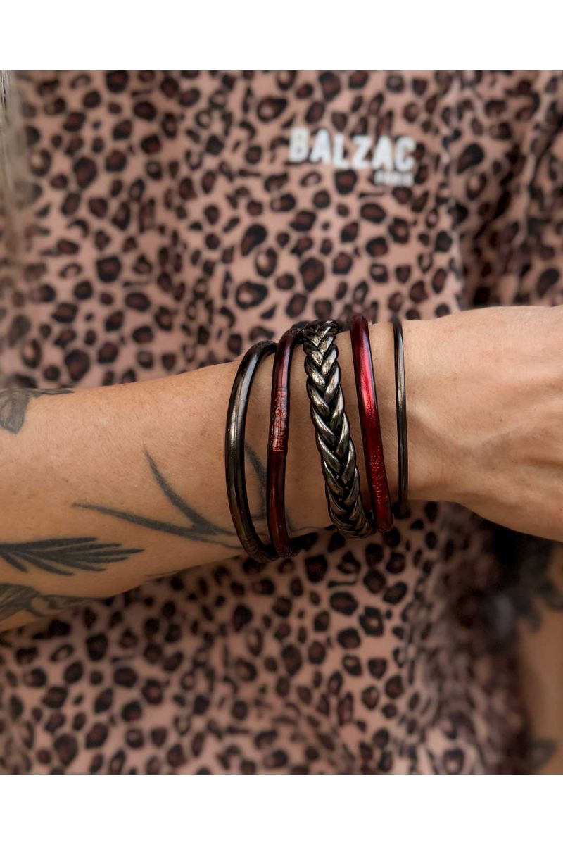 Set of 5 Buddhist bangles Réglisse and Grenat