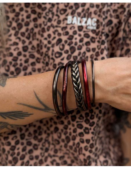 Set of 5 Buddhist bangles Réglisse and Grenat