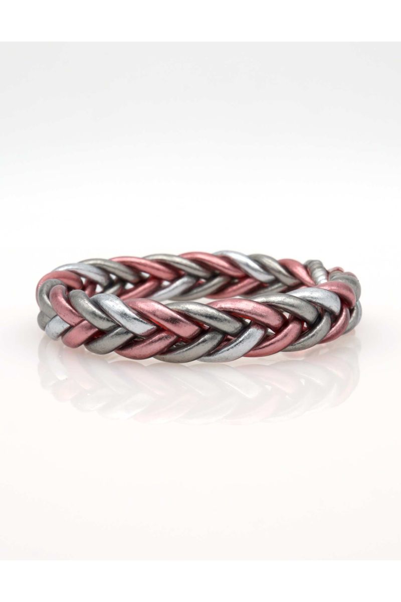 Jonc Bouddhiste tressé multicolore Rose argenté