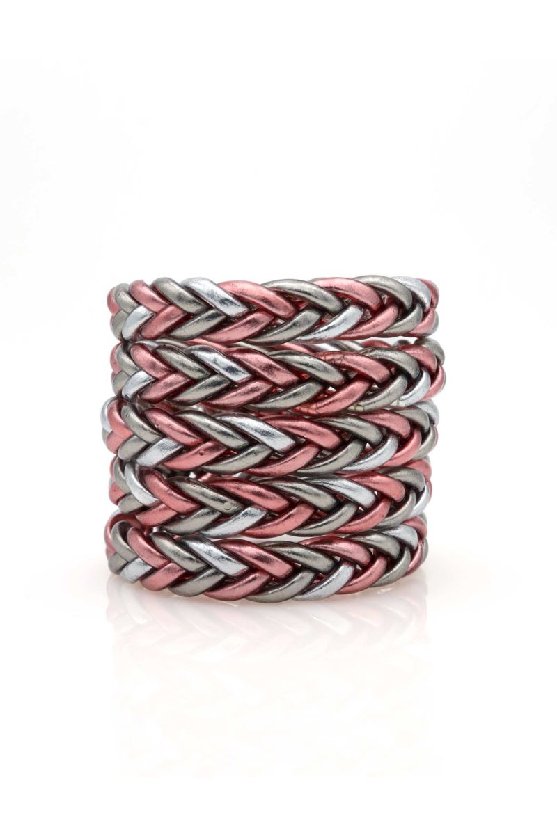 Jonc Bouddhiste tressé multicolore Rose argenté