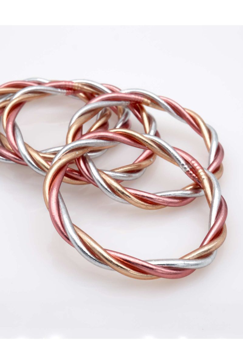 Buddhist Bangle Twisted Multi ROSE GOLD and SILVER