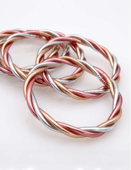 Buddhist Bangle Twisted Multi ROSE GOLD and SILVER