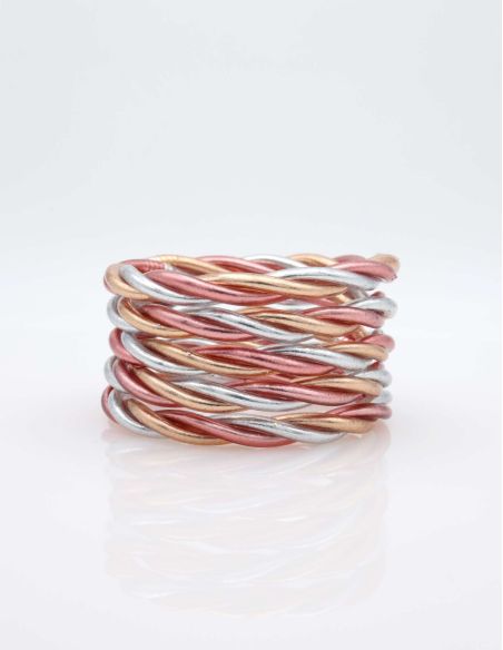 Buddhist Bangle Twisted Multi ROSE GOLD and SILVER