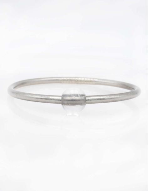 Thin DARK SILVER Bangle with WHITE QUARTZ