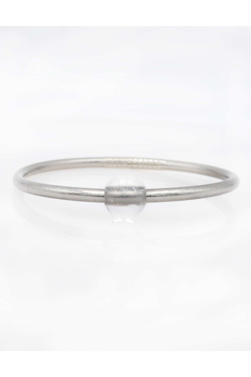Thin DARK SILVER Bangle with WHITE QUARTZ