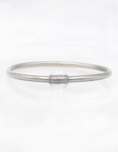 Thin DARK SILVER Bangle with WHITE QUARTZ