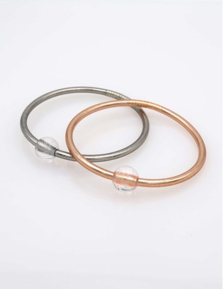 Thin DARK SILVER Bangle with WHITE QUARTZ