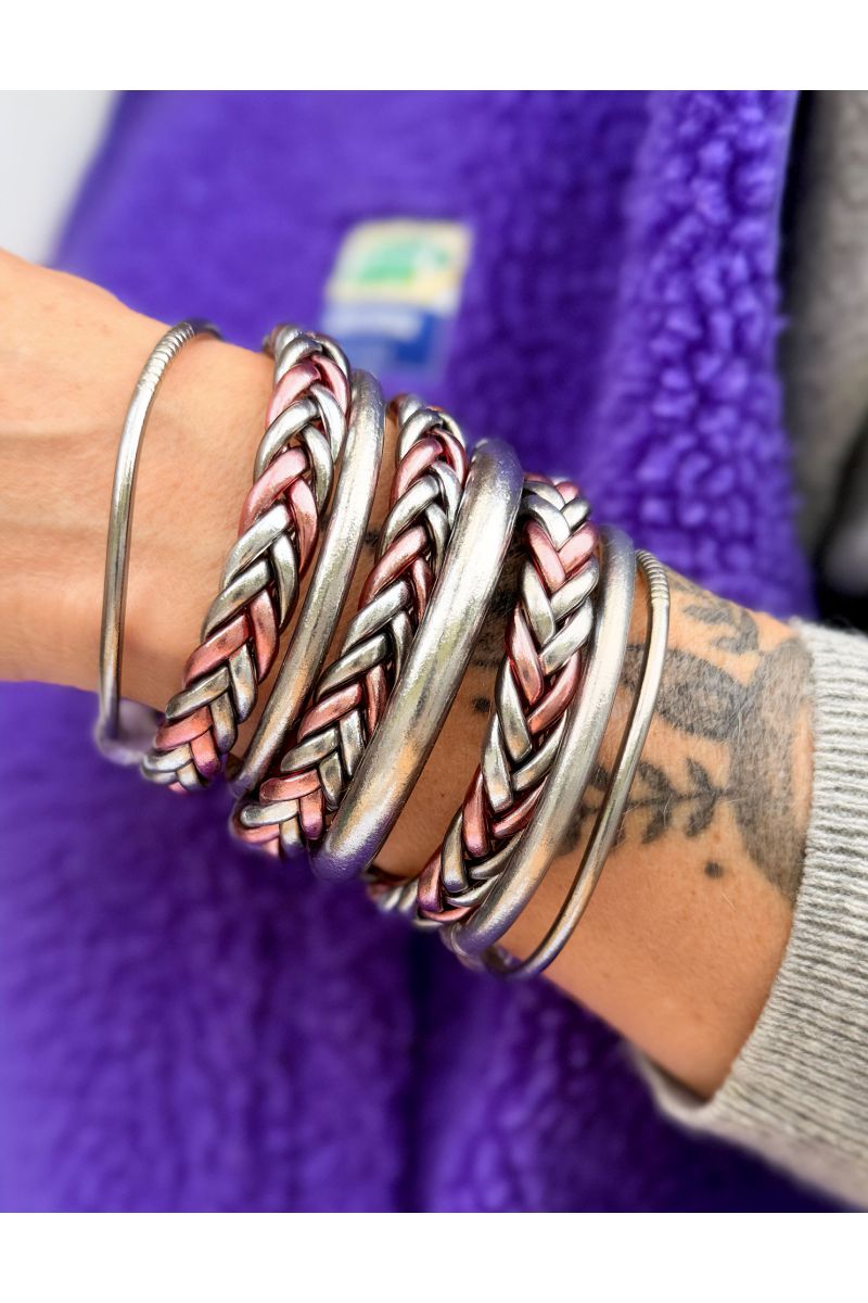 Buddhist Bangle Braid Multi ROSE GOLD and SILVER