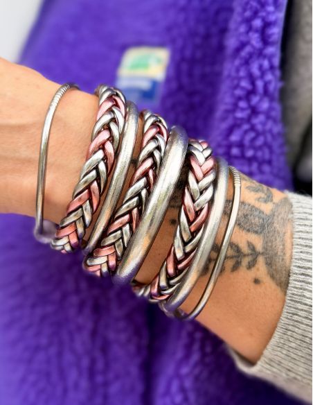 Buddhist Bangle Braid Multi ROSE GOLD and SILVER
