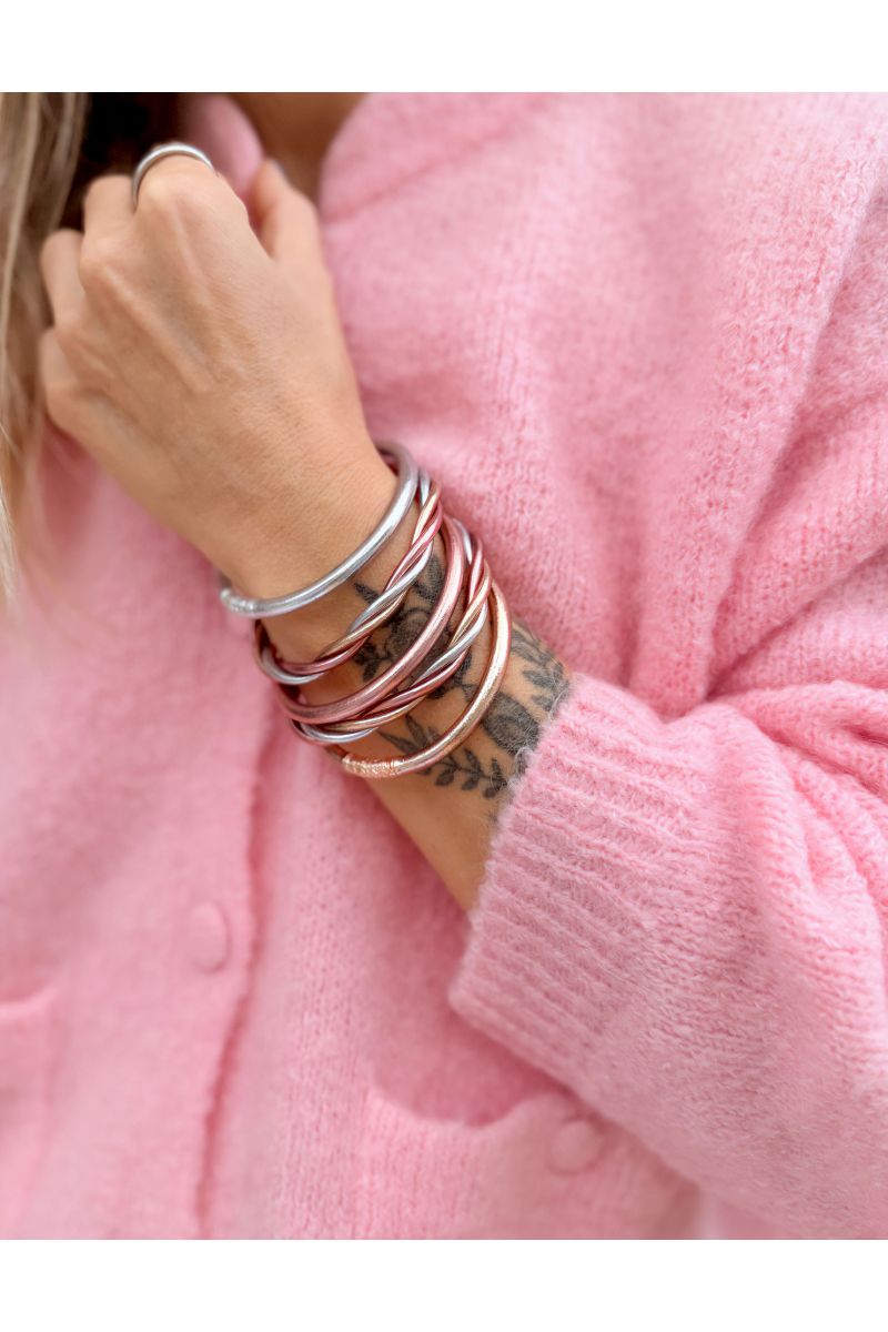 Buddhist Bangle Twisted Multi ROSE GOLD and SILVER