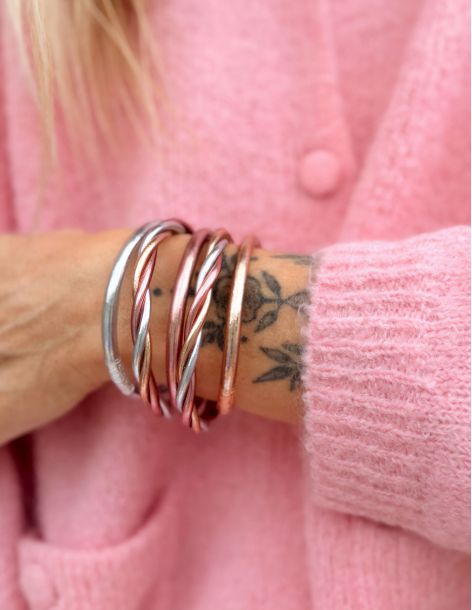 Buddhist Bangle Twisted Multi ROSE GOLD and SILVER 2