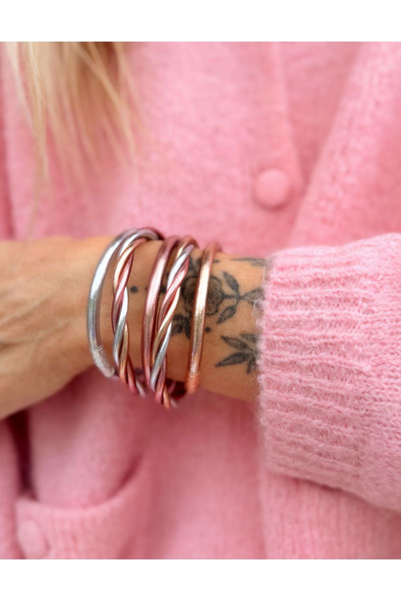 Buddhist Bangle Twisted Multi ROSE GOLD and SILVER
