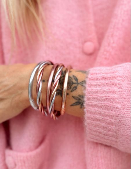 Buddhist Bangle Twisted Multi ROSE GOLD and SILVER