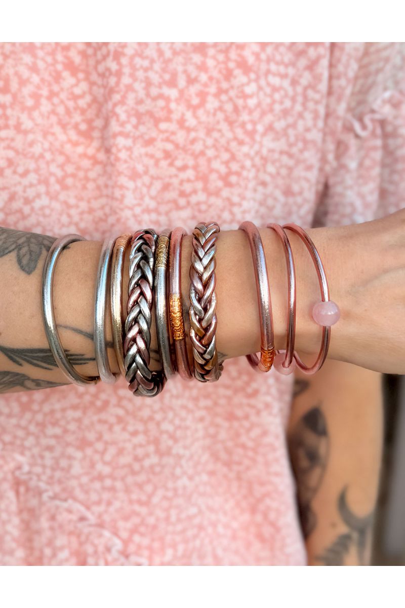 Buddhist Bangle Braid Multi ROSE GOLD and SILVER