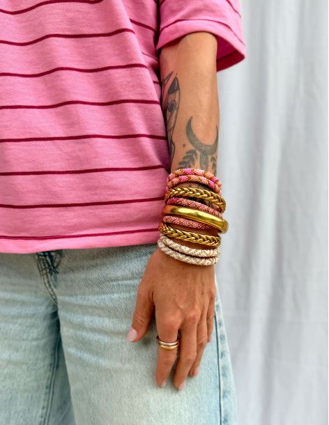 Nepalese Bracelet Bracelet Népalais L35 Rose Fluo Rose Clair Doré 2