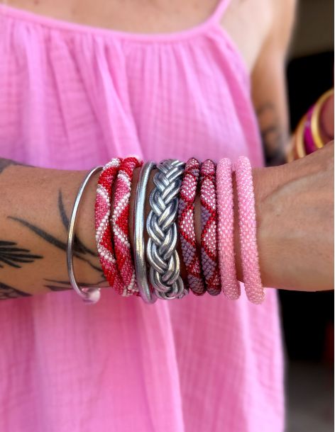 Nepalese Bracelet N80 Rose Rouge Blanc 2