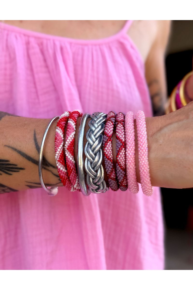 Nepalese Bracelet N86 Prune Rose Rouge cerise