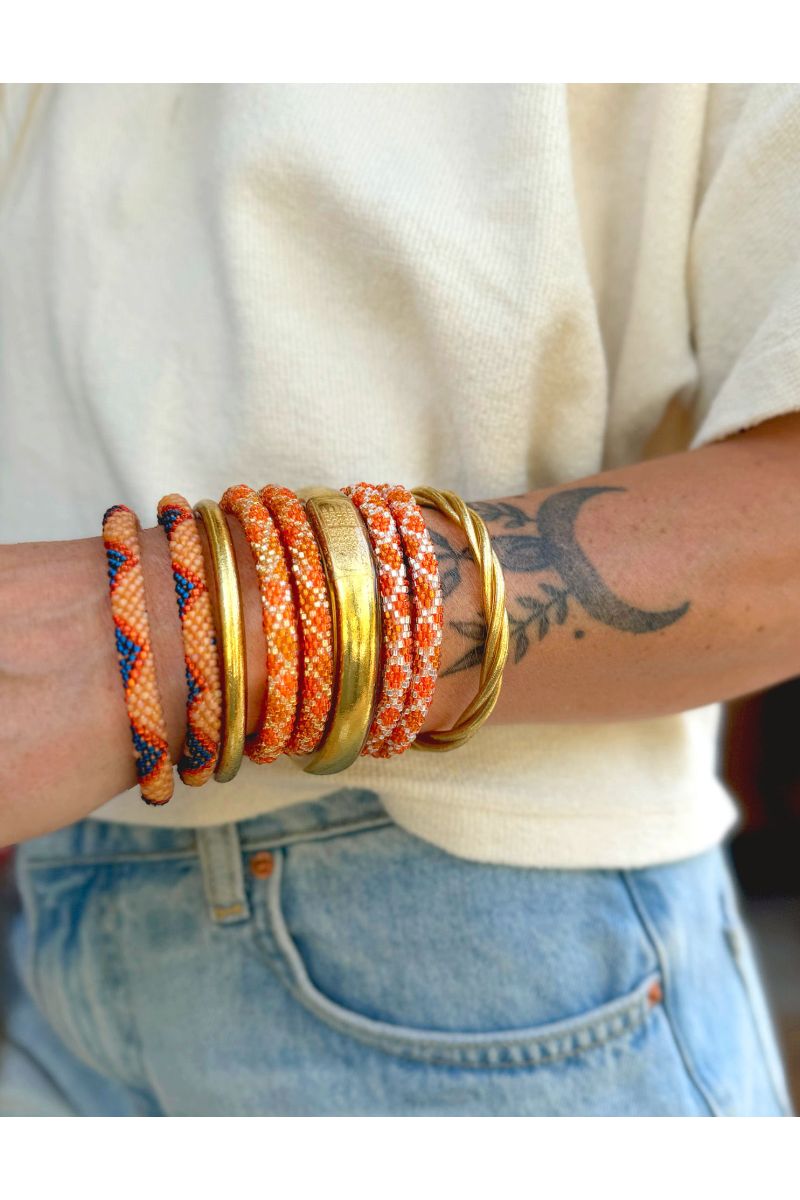 Nepalese Bracelet N87 Ocre Bleu nuit Orange