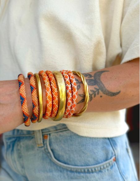 Nepalese Bracelet N87 Ocre Bleu nuit Orange