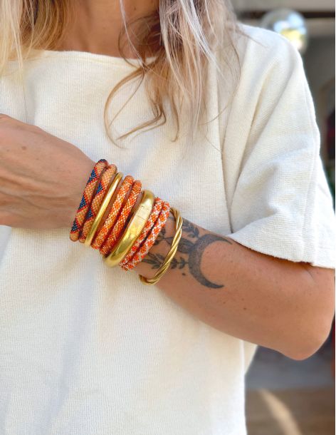 Nepalese Bracelet N87 Ocre Bleu nuit Orange 2