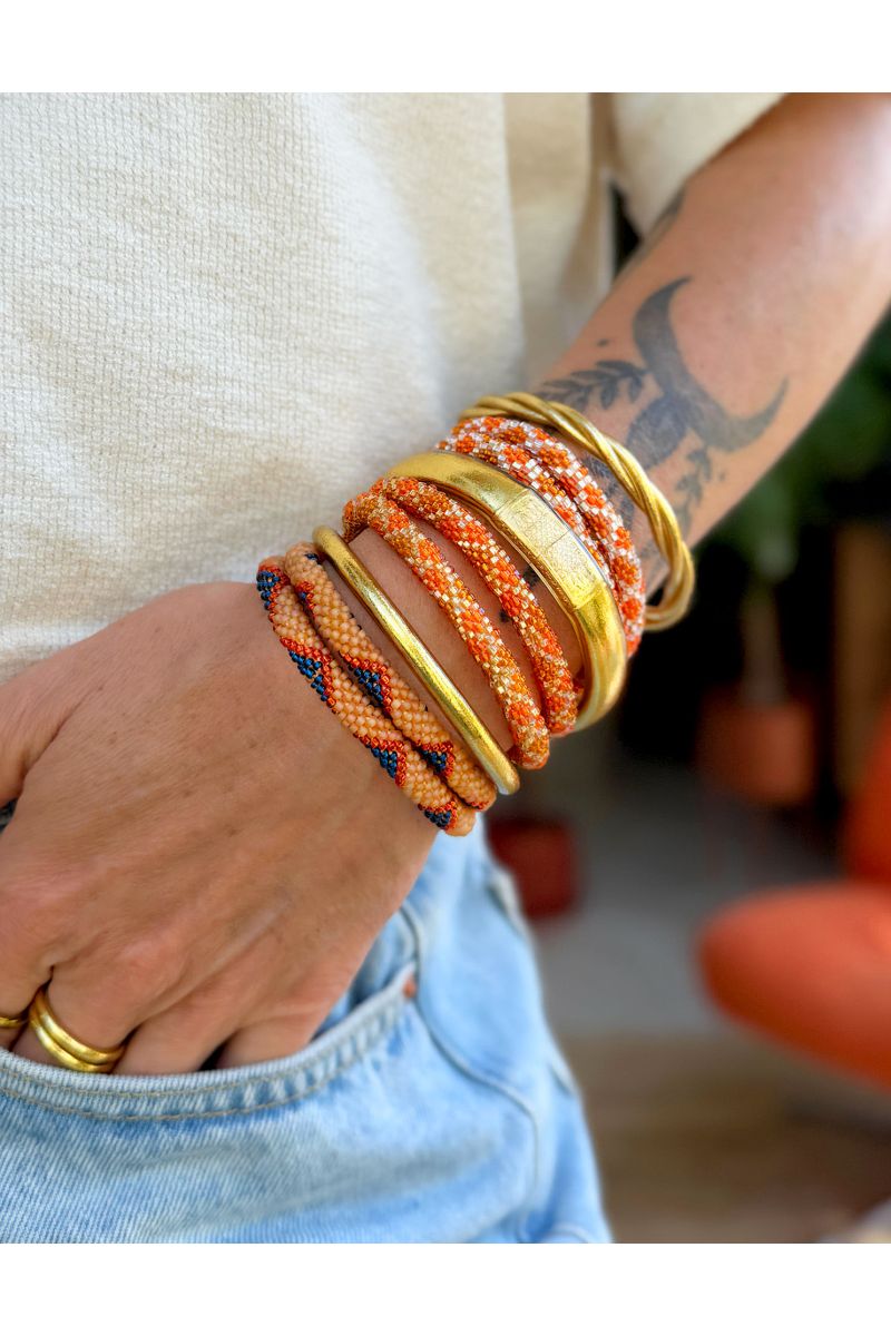 Nepalese Bracelet N87 Ocre Bleu nuit Orange