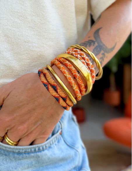 Nepalese Bracelet N87 Ocre Bleu nuit Orange