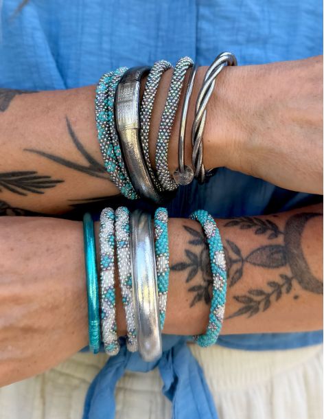 Nepalese Bracelet N78 Blanc Turquoise Irisé 2