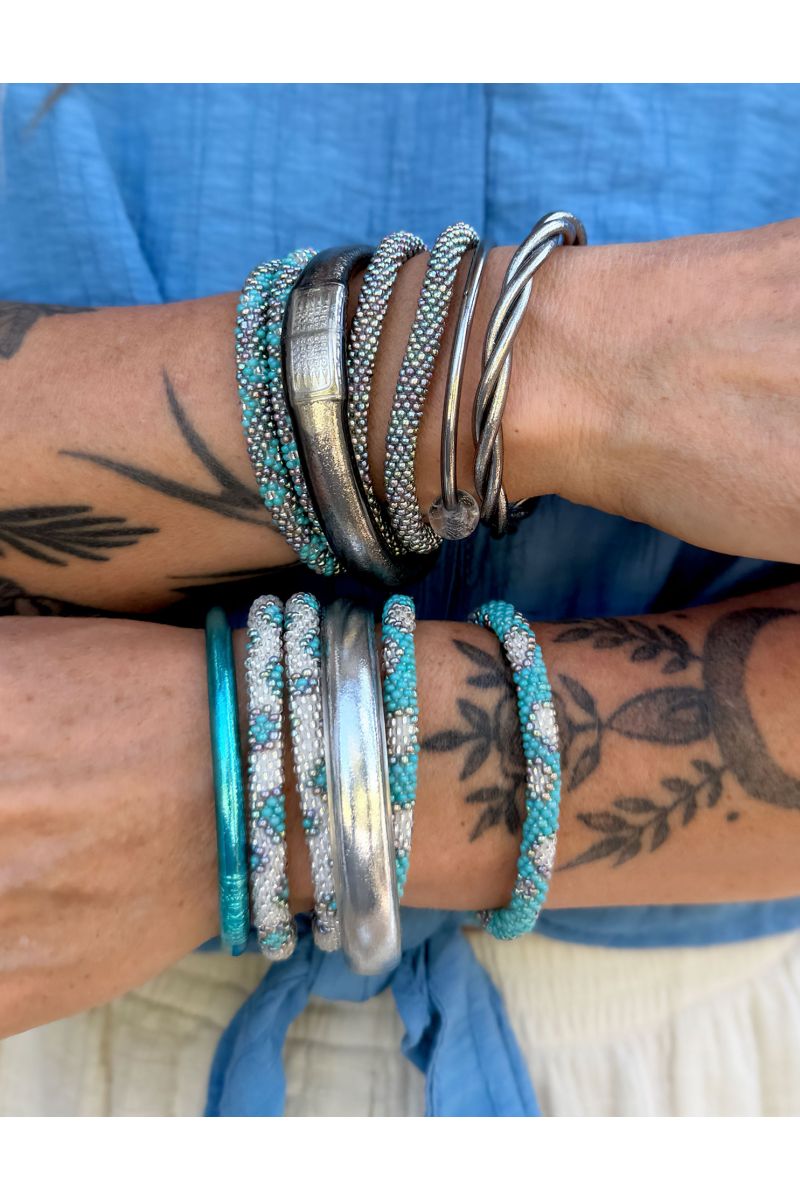 Nepalese Bracelet N78 Blanc Turquoise Irisé