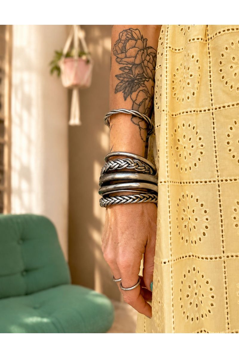 Jonc Bouddhiste TALISMAN 12mm ARGENTÉ FONCÉ