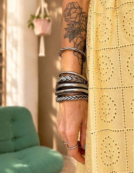 Jonc Bouddhiste TALISMAN 12mm ARGENTÉ FONCÉ