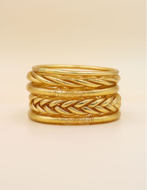 Box Mix Buddhist Bangles Light Gold