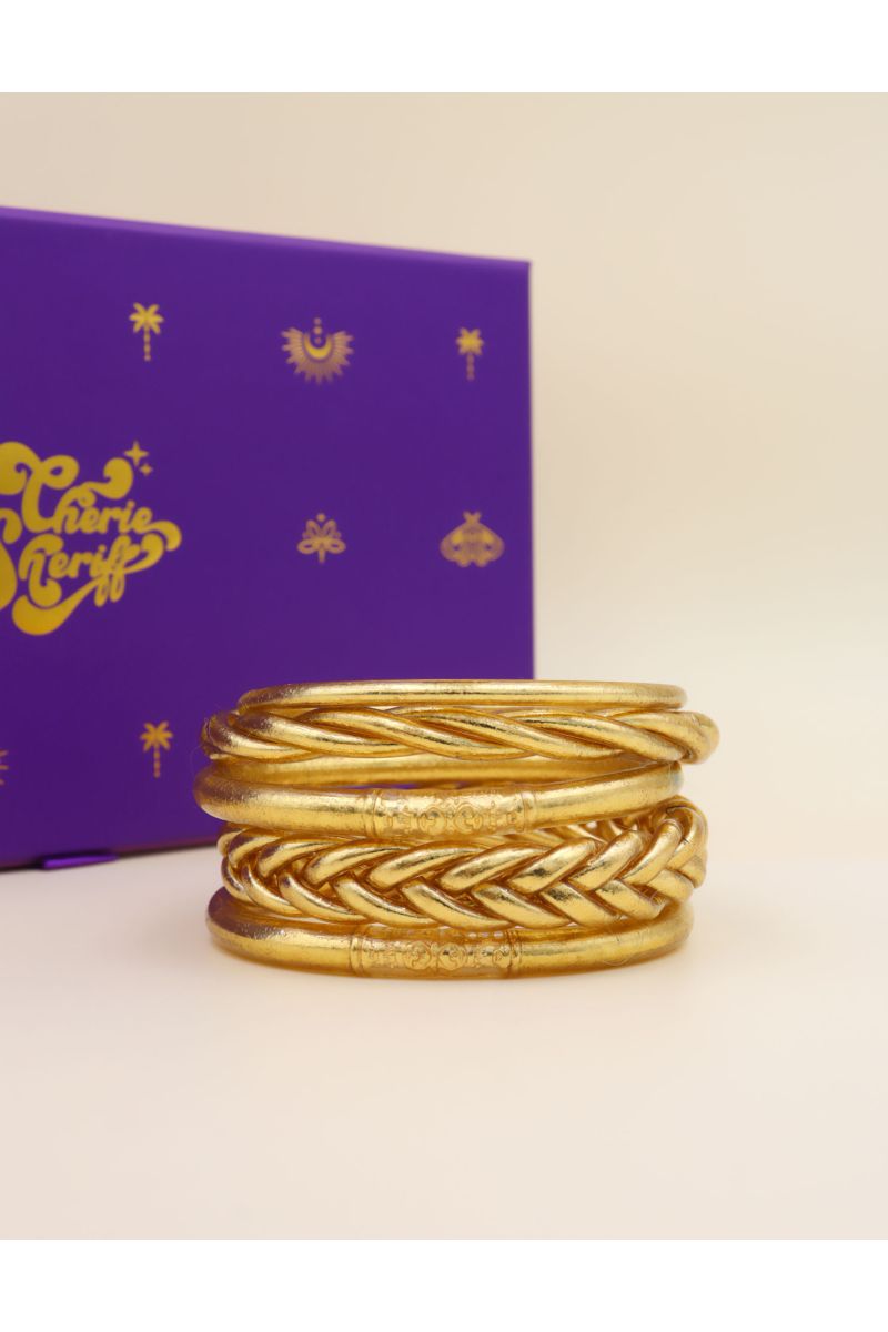 Box Mix Buddhist Bangles Light Gold