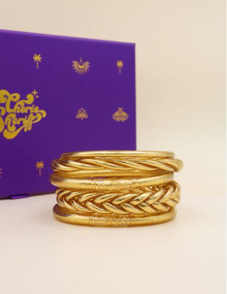 Box Mix Buddhist Bangles Light Gold