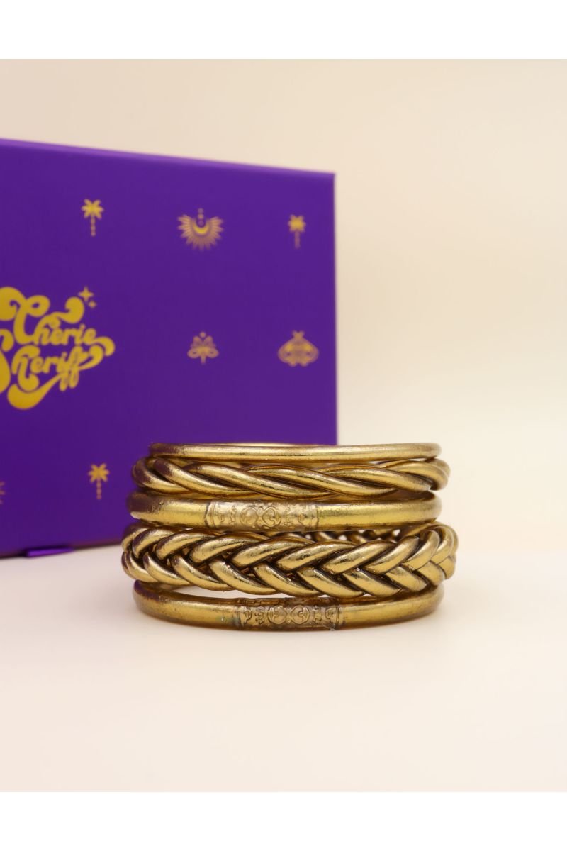 Box Mix Buddhist Bangles Antique Gold