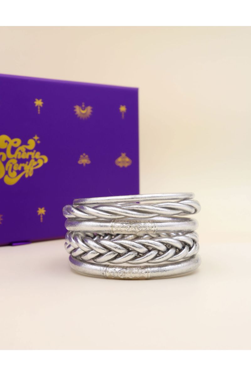 Box Mix Buddhist Bangles Silver