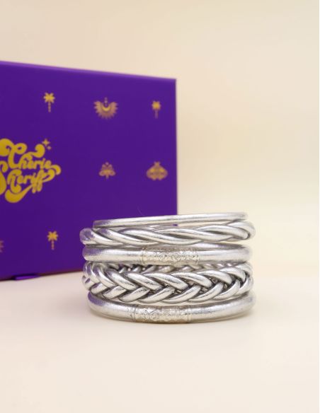 Box Mix Buddhist Bangles Silver