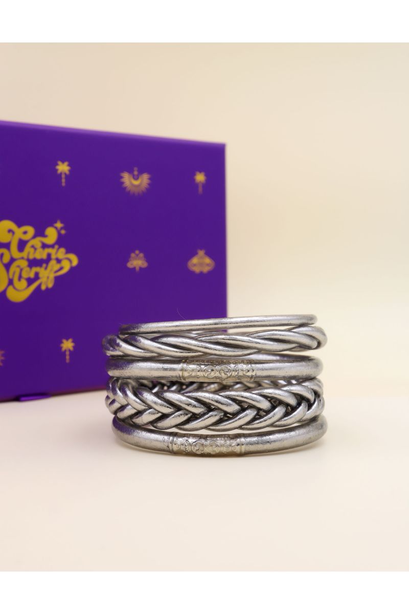 Box Mix Buddhist Bangles Dark Silver