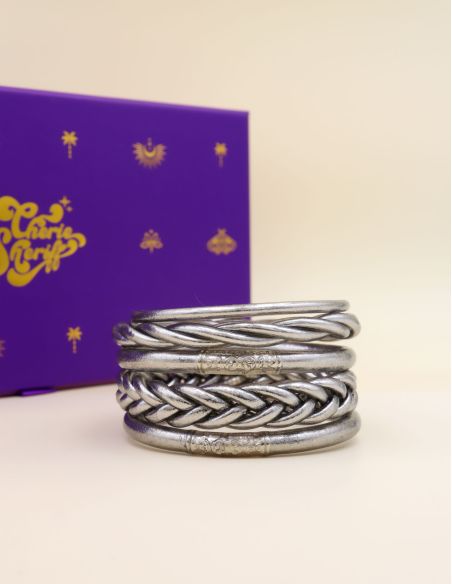 Box Mix Buddhist Bangles Dark Silver