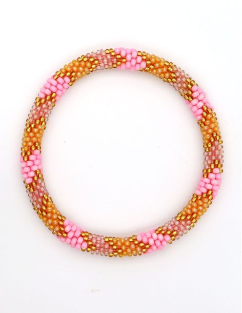 Nepalese Bracelet Bracelet Népalais L35 Rose Fluo Rose Clair Doré