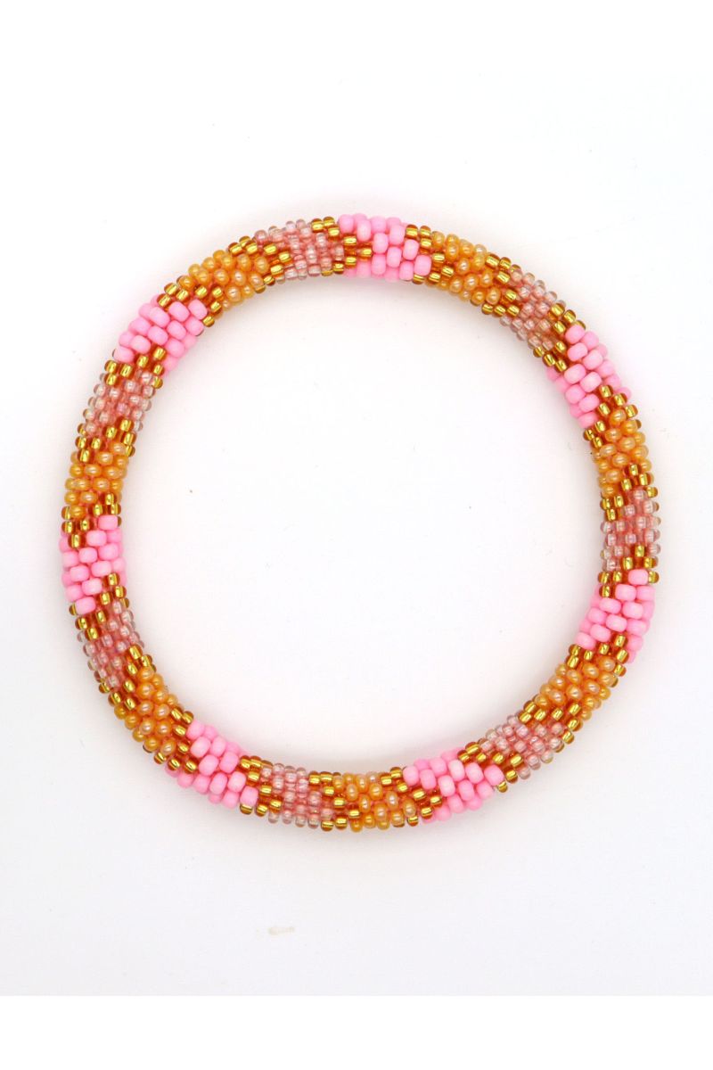 Nepalese Bracelet Bracelet Népalais L35 Rose Fluo Rose Clair Doré