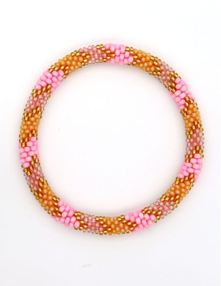 Nepalese Bracelet Bracelet Népalais L35 Rose Fluo Rose Clair Doré