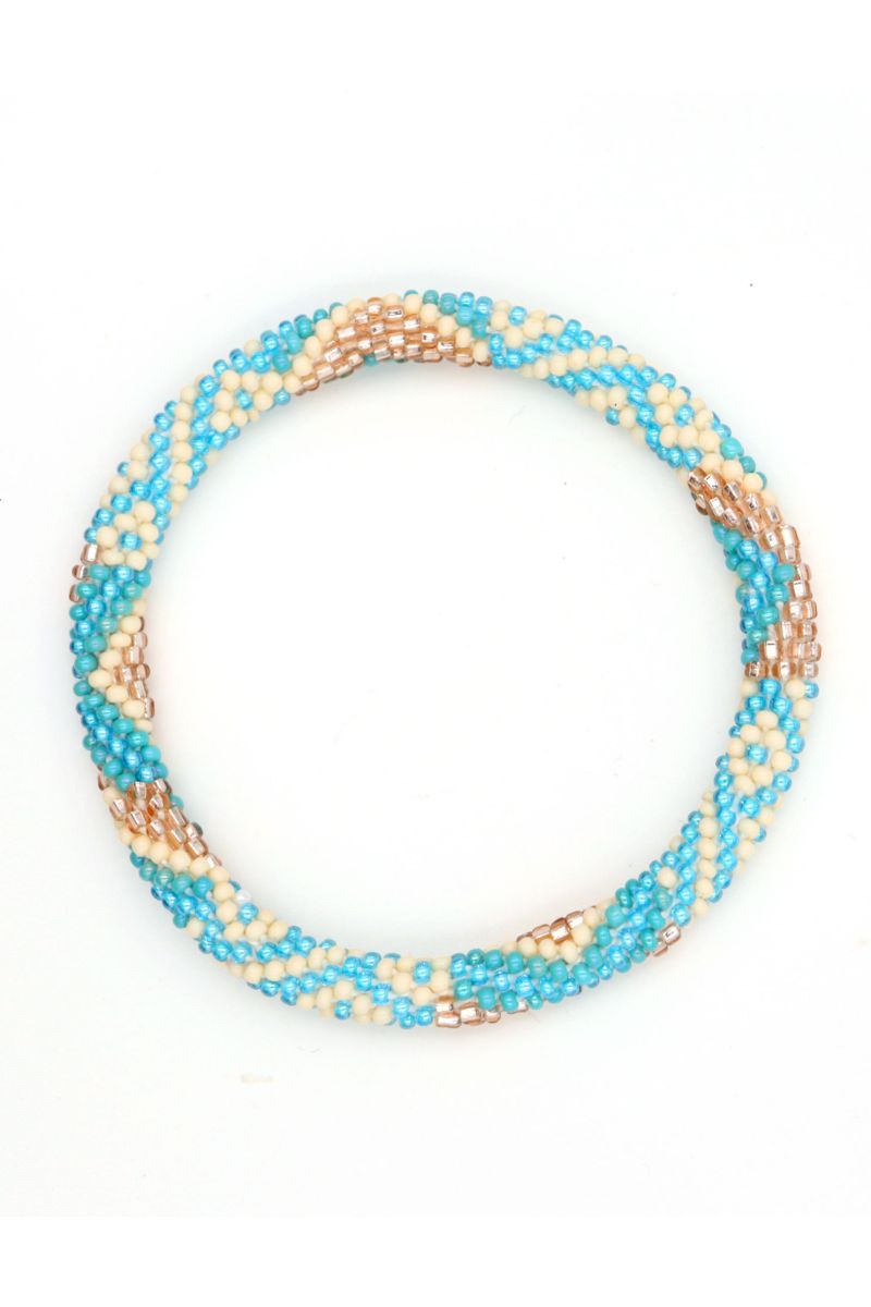 Bracelet Népalais O96 Turquoise Creme Champagne