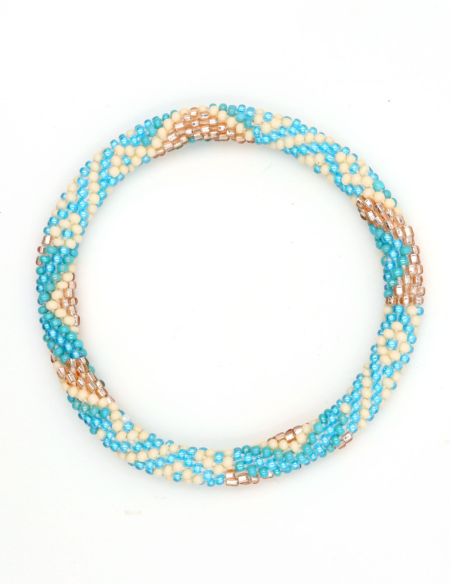 Bracelet Népalais O96 Turquoise Creme Champagne