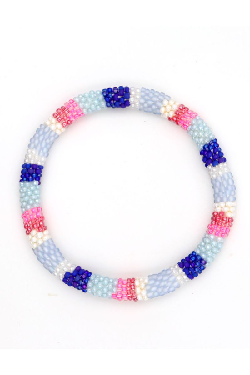 Bracelet Népalais O98 Bleu nuit Blanc Rose