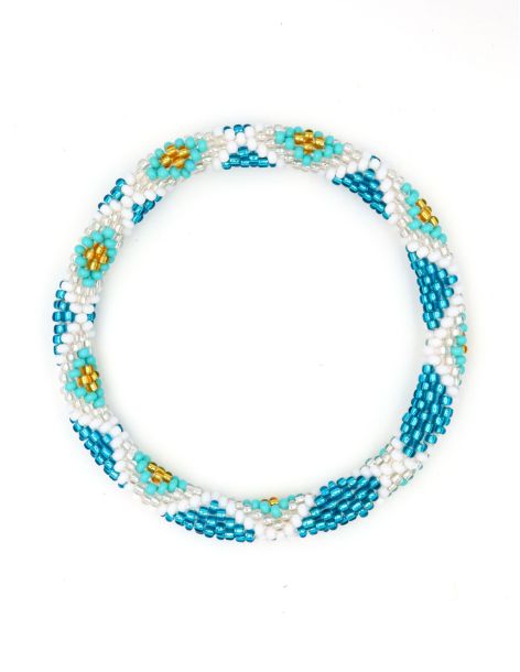 Nepalese Bracelet O103 Turquoise Blanc Doré